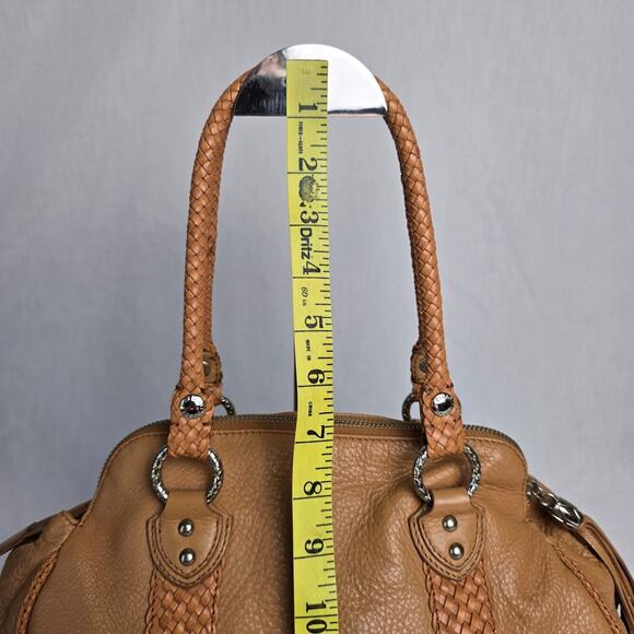 Elliott Lucca Satchel Hobo Tassel Bag Soft Tan Leather Weaved Handles & Trim - Picture 15 of 15